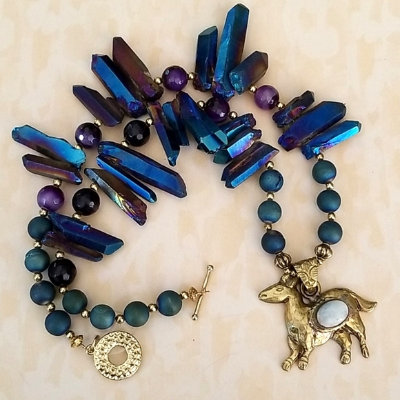 Hand Crafted Boho Tribal Moonstone Tibetan Rainbow Crystal Druzy Agate Necklace - Picture 10 of 16